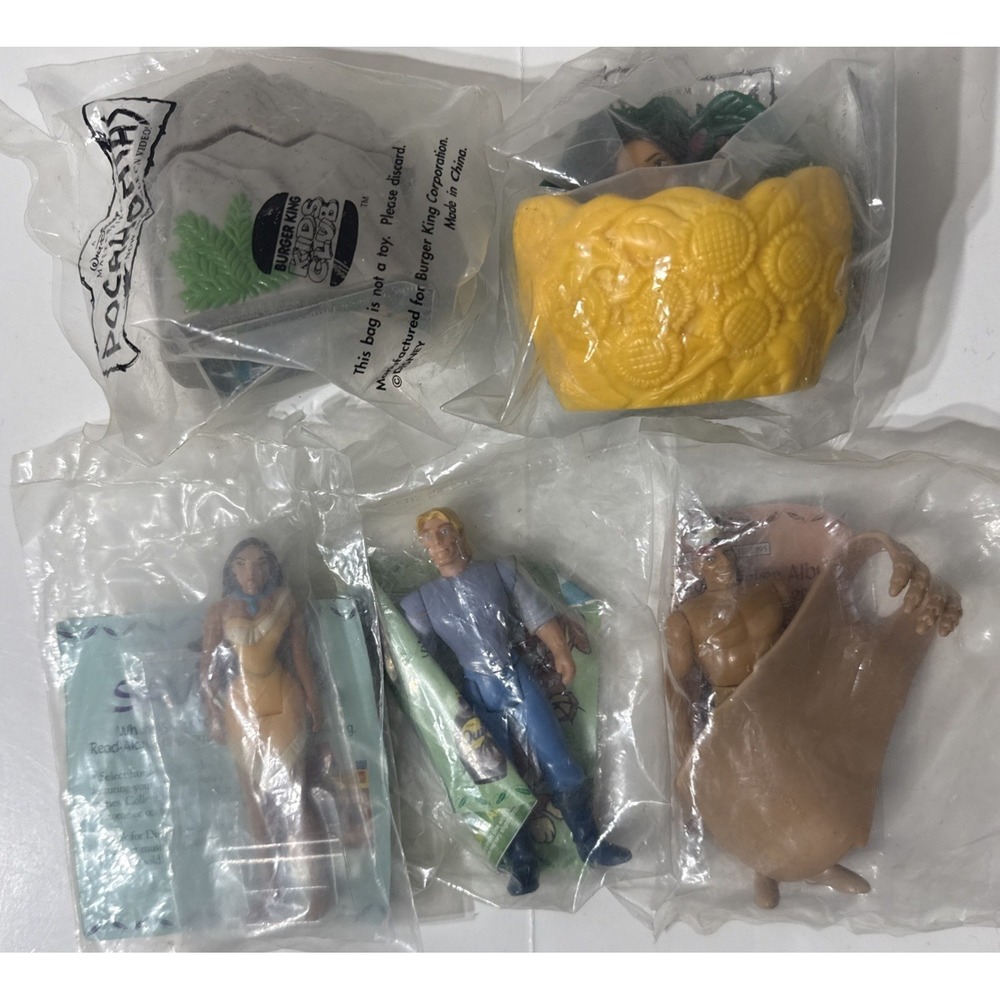 Burger King Kids Meal Disney Pocahontas 1995 Sealed Toys LOT 5pc Figures Puppets